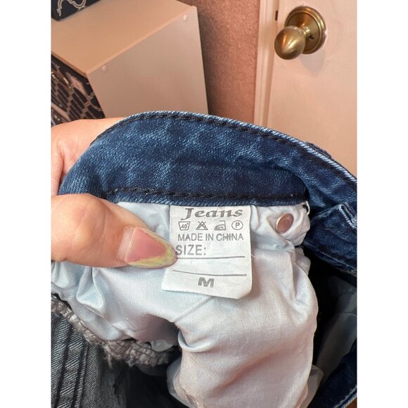 Distressed Blue Flared Jeans Medium M Stretch Denim Casual Womens Pants - Picture 5 of 5